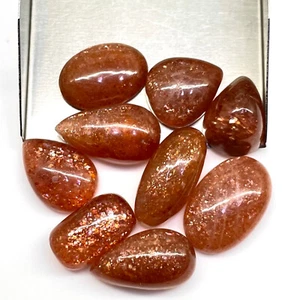 9 Pcs Natural Orange Sunstone Untreated 15.20mm-20mm Cabochon Glossy Gemstones - Picture 1 of 10