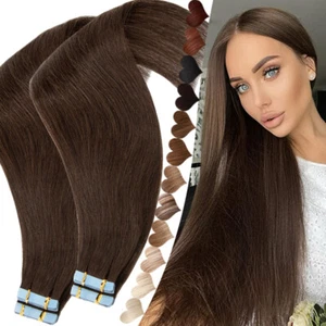 Tape In 100% Russian Thick Human Hair Extensions Tape On Skin Weft Brown 200g US - Picture 1 of 57