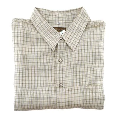 ROBERT BARAKETT Long Sleeve Shirt Sz. XXL ITALY Beige Plaid Linen - Image 1 of 4