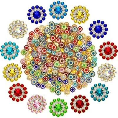  300 Pieces 14mm Flower Buttons with Rhinestones Sew on Flower Embellishments  - Image 1 of 4