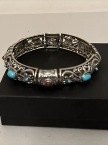 Graziano Vintage Stretch RHINESTONE Bracelet Bangle 10 1/2 Inches Turquoise - Picture 1 of 7