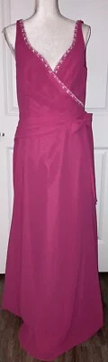 Nuevo sin etiquetas Vestido Formal Largo Impresión Rosa Oscuro Fucsia Cuentas Talla 14 Foto 1 de 4