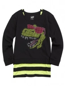 NWT Justice Girls Neon Rockin Dinosaur Embellished Tunic Sweatshirt 5 - Picture 1 of 1
