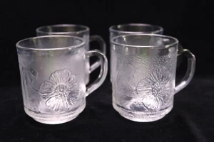 Tropical Hibiscus & Palm Tree Floral Glass 4 Coffee Mugs KIG Textured Clear - Picture 1 of 5