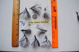 8 Tied Bucktail Dressed Treble Hooks Size 2/0 BLACK TINSEL FLASH / WHITE FEATHER - Picture 1 of 5