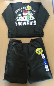 Hanes Olive Green Boys Christmas Sweat Shirt & Sweat Pants Boy’s Size XL 14 /16 - Picture 1 of 12