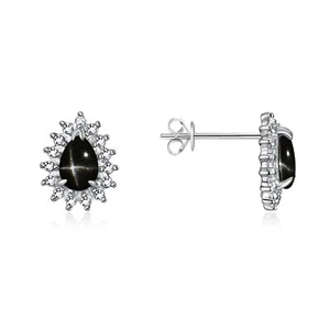 RYLOS BLACK STAR SAPPHIRE & DIAMOND BIRTHSTONE GEMSTONE EARRINGS WHITE GOLD - Picture 1 of 5