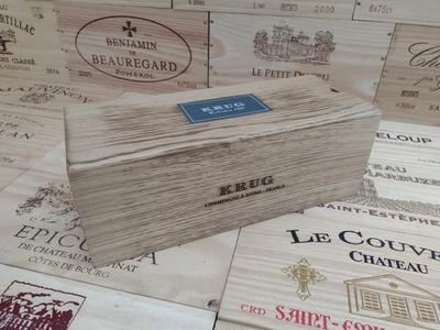 Cassetta porta vino in legno con coperchio ~ CHAMPAGNE KRUG 1990 ~ francese, originale - Immagine 1 di 4