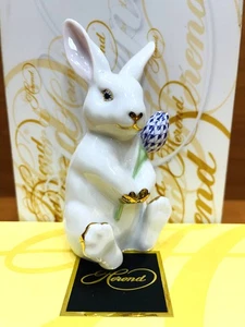 HEREND BLOSSOM BUNNY WITH LAVENDER FISHNET TULPE,4,5" TALL,BRAND NEW BOXED - Picture 1 of 5