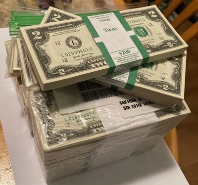 RARE !! MINT 2017-A Two Dollar $2 Bill Pack - 100 notes San Francisco Series  !! - Image 1 of 4