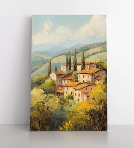 Quadro Cipresso Italiano Villaggio Collina Stampa su Tela Cornice Wall Art - Foto 1 di 14