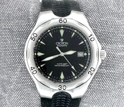Croton Aquamatic Swiss Quartz Black Date Dial Men's Analog Watch 41mm - Image 1 of 4