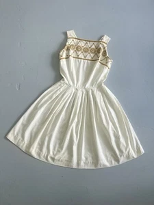 Vtg 1950s Embroidered Floral Eyelet Dress Pinup Cotton Summer Sundress SMALL - Picture 1 of 7
