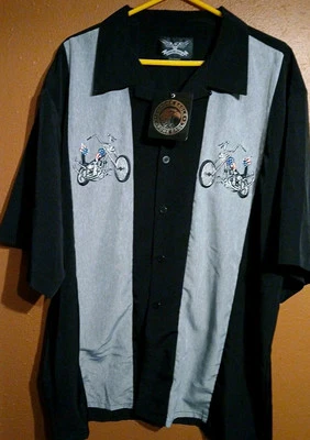 Cromo Águila Poliéster Motocicleta Manga Corta Camisa Abotonada Hombre Talla XXXL Foto 1 de 4