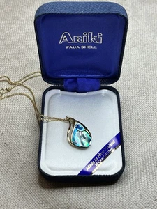 Ariki Genuine Paua Shell Pendant Necklace New Zealand 22K Gold Plate - Picture 1 of 8