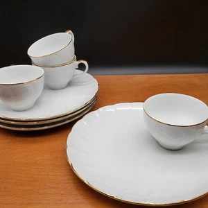 Regency by Laurel China Snack Plate & Cup Set for 4 Japan Vintage Swirl Scallop - Picture 1 of 9