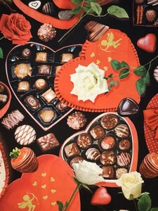 TRUE ROMANCE CHOCOLATE HEART BOXES BY BENARTEX VALENTINES CANDY Fabric 1/2 YD - Picture 1 of 6