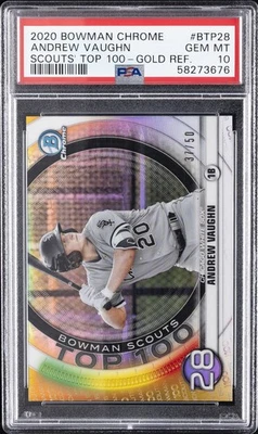 2020 BOWMAN CHROME SCOUTS' TOP 100 GOLD REFRACTOR ANDREW VAUGHN #/50 PSA 10 - Image 1 of 2