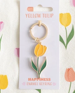 Jaune Tulipe Porte Clé - Bonheur - Émail - Tout Neuf - Imagen 1 de 2