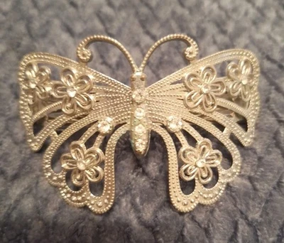 Vintage Silver-toned Rhinestone Butterfly Hair Clip Barrette Large 3.5 X 2" Used - Image 1 of 4