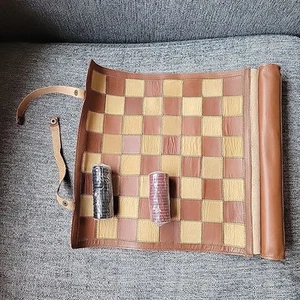 Leather Roll-Up Travel Chess and Checkers Set - Picture 1 of 4