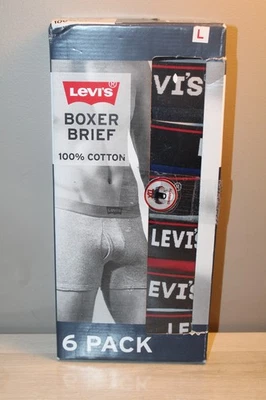 LEVI'S МУЖСКИЕ 6-УПАКОВКА МНОГОЦВЕТНЫЙ БОКСЕР ТРУСЫ 100% ХЛОПОК РАЗМЕР БОЛЬШОЙ 36-38» НОВЫЙ - Изображение 1 из 3