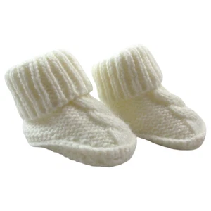 Handmade Crib Booties Baby Shoes White Knitted Wool Soft Warm Infant Cuff Desig - Picture 1 of 5