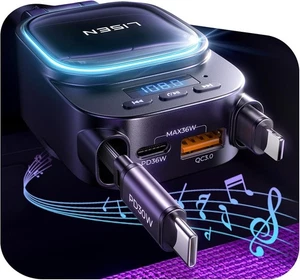 2025 Bluetooth 5.3 FM Transmitter Auto Adapter 96W 4 in 1 einziehbares Auto Ladegerät - Bild 1 von 8