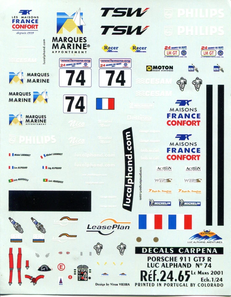 PORCHE 996 GT3 N° 74 LE MANS 2001 LUC ALPHAND ADVENTURE DECALS CARPENA  1/24 - Immagine 1 di 1