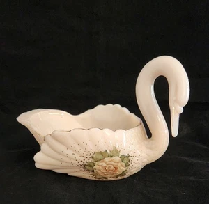 Vintage Cambridge Crown Tuscan Pink Milk Glass Swan Floral 6" T x 9.25" L x 6" W - Picture 1 of 16