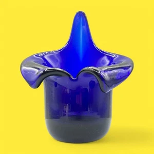 Cobalt Blue Handmade Glass Votive Candle Holder 1970's Polish - Picture 1 of 10