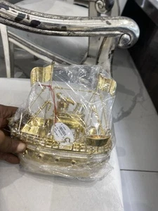85 Touch Solid Silver Treasure Ship With Gold Polished 594 Gram Excellent Work - Picture 1 of 16