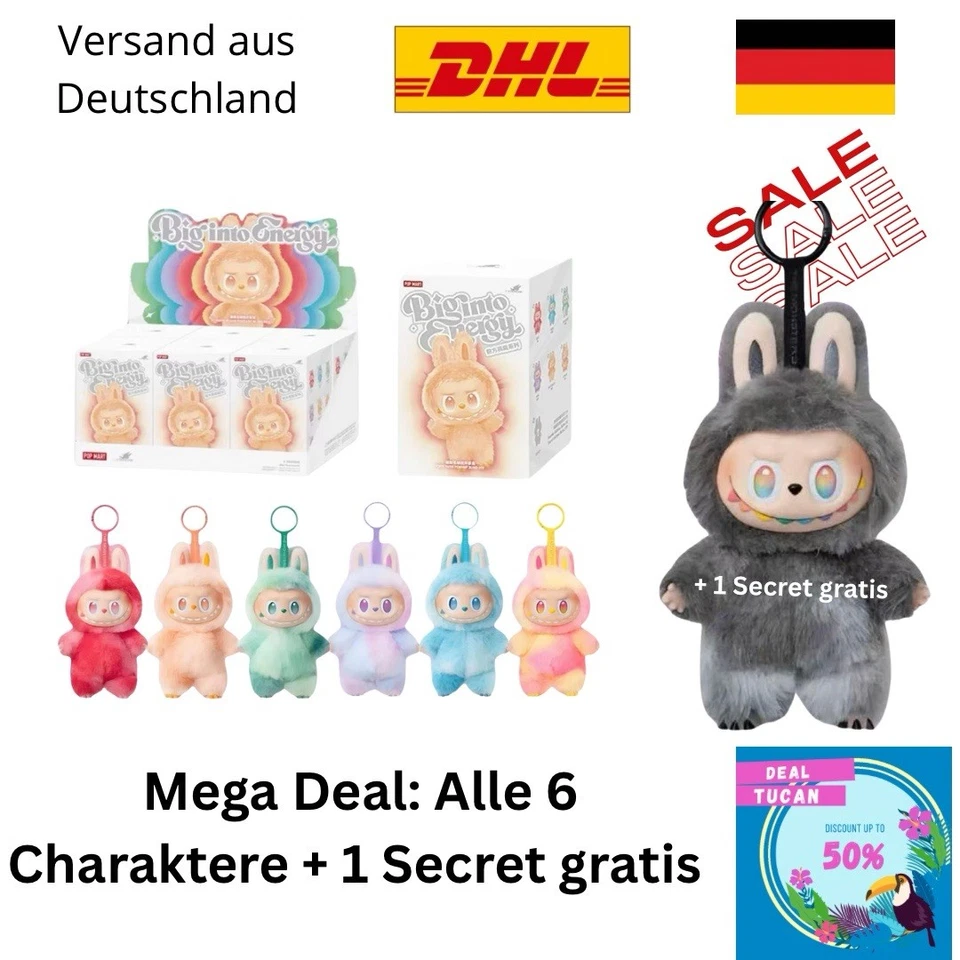 POP MART Labubu Box of 6 Big into Energy + Secret Grey Free - The Monsters - Image 1 of 4