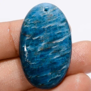 Neon Blue Apatite Oval Cabochon Drilled Gemstone 54.5 Ct. 34X21X6 mm A-30480 - Picture 1 of 2