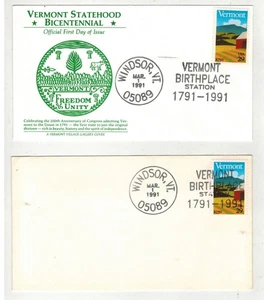 1991 VERMONT STATEHOOD BICENTENNIAL 2533 ARARE SET OF 2 WINDSOR VT PICTORIAL - Bild 1 von 1