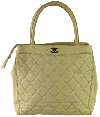 CHANEL Beige Caviar Leather Quilted CC Shopping Satchel Tote Bag Made in Italy - Image 1 of 4