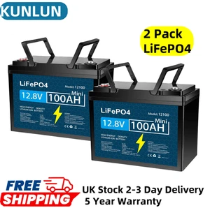 2 PACK 12V 100Ah LiFePO4 Lithium Battery Up to 15000 Cycles Solar RV Marine BMS - Picture 1 of 10