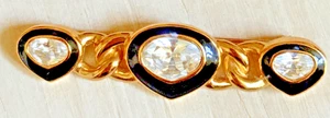 Broche bar vintage Christian Dior doré - émail noir et strass - Photo 1/4