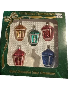 Vintage Weihnachten 6 Bradford Trimmeries Glas mattiert Laterne Ornamente eine fehlt - Bild 1 von 4
