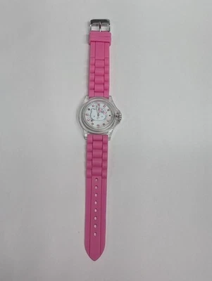 Hello Kitty Watch Women Silver HK1882 Baguette Bezel Pink Silicone Band - Image 1 of 4