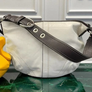 Vintage Coach White Leather hobo Shoulder Bag Silver Zip - Picture 1 of 5