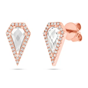 1.32 tcw 14K Rose Gold Diamonds and White Topaz in Diamond Shape Stud Earring - Picture 1 of 2