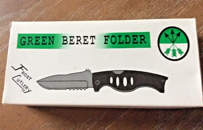 "Green Beret Folder Locking Blade Knife With Black Sheath Frost Cutlery 15-059B  - Image 1 of 4