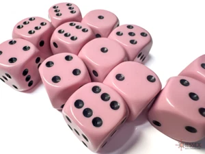 Chessex Mfg. Bloque de dados opaco 16 mm d6 rosa pastel/negro (12 dados) - Imagen 1 de 1