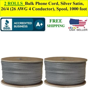 2 ROLLS Telephone Cable Bulk Phone Cord, Silver Satin, 26/4 Conductor), Spool - Picture 1 of 2