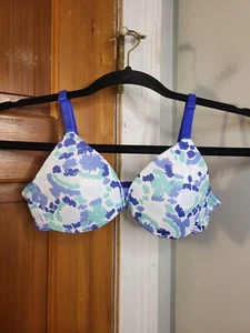 Hanes Abstract Floral Padded Bra Blue, Teal, & White Sz 32 A - Picture 1 of 11