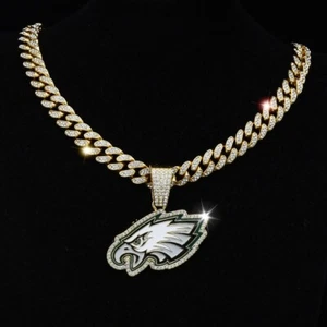 Philadelphia Eagles NFL Unisex Personalized Hip Hop Cuban Chain Zircon Necklace - Picture 1 of 4