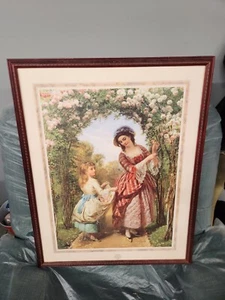 Rare Victorian Female woman and child Figural Painting Rose Flower Portrait - Picture 1 of 2