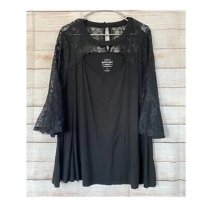 Camisa Top Columpio Torrid Negra Encaje Hombros Mangas Cerradura Espalda Talla 2 2X Nueva Sin Etiquetas - Imagen 1 de 6