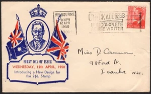 1950 Australia King George VI 2 1/2d Red Addressed First Day Cover, VGC - Bild 1 von 1